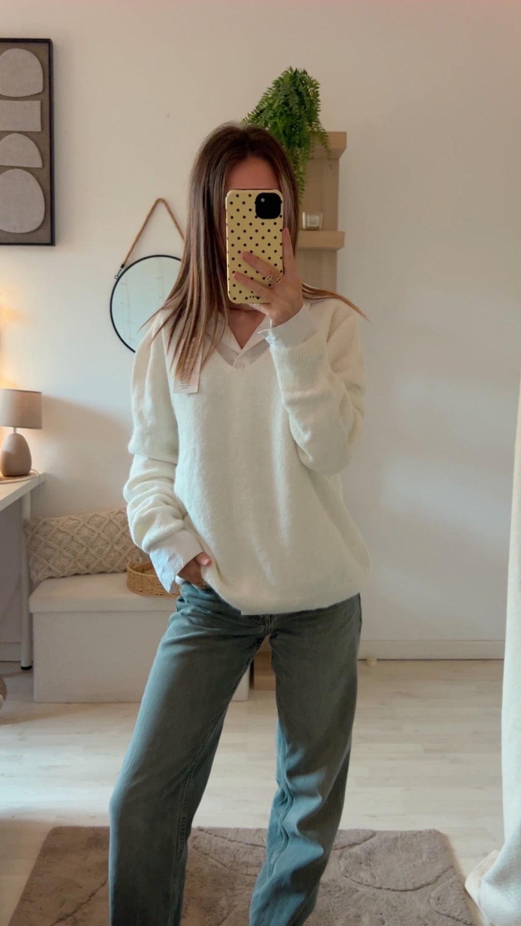 Pull à col V Blanc Crème 🤍