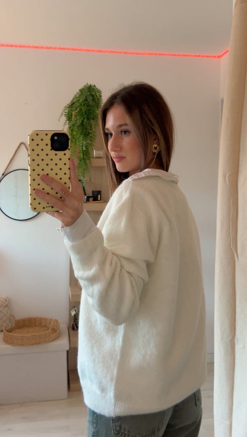Pull à col V Blanc Crème 🤍