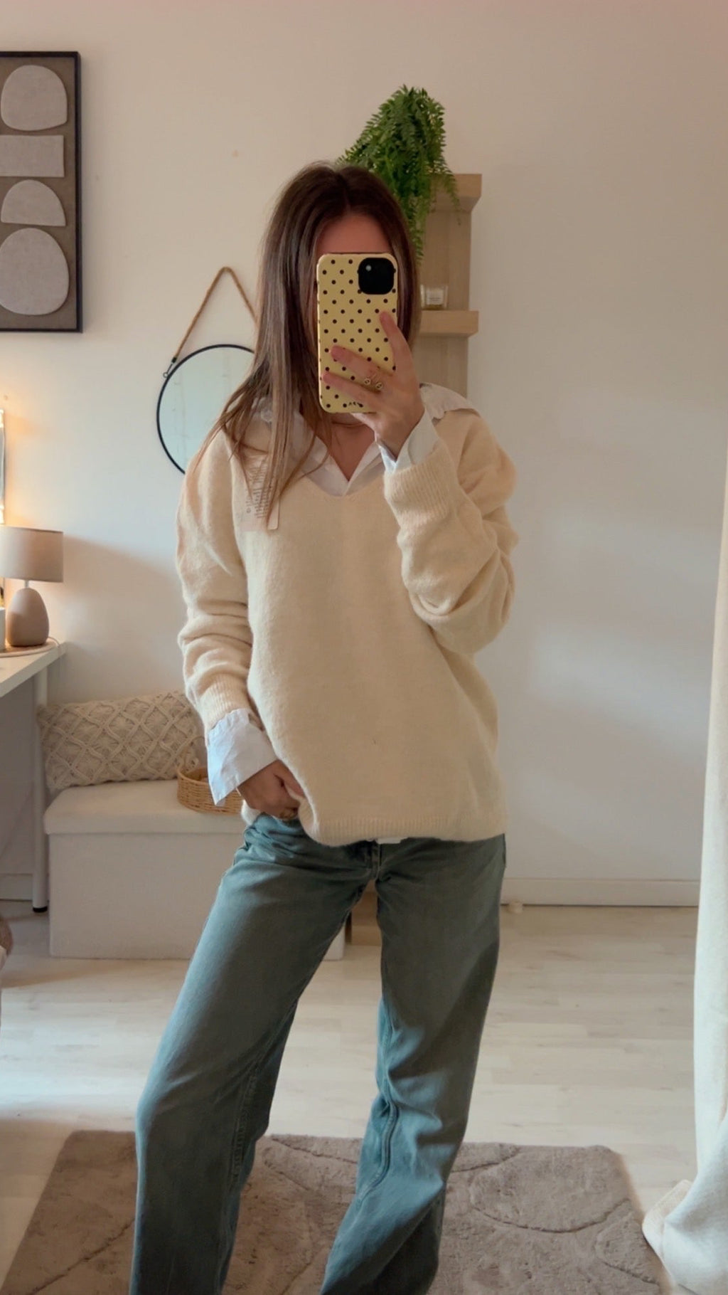 Pull à col V Beige Crème 🥥